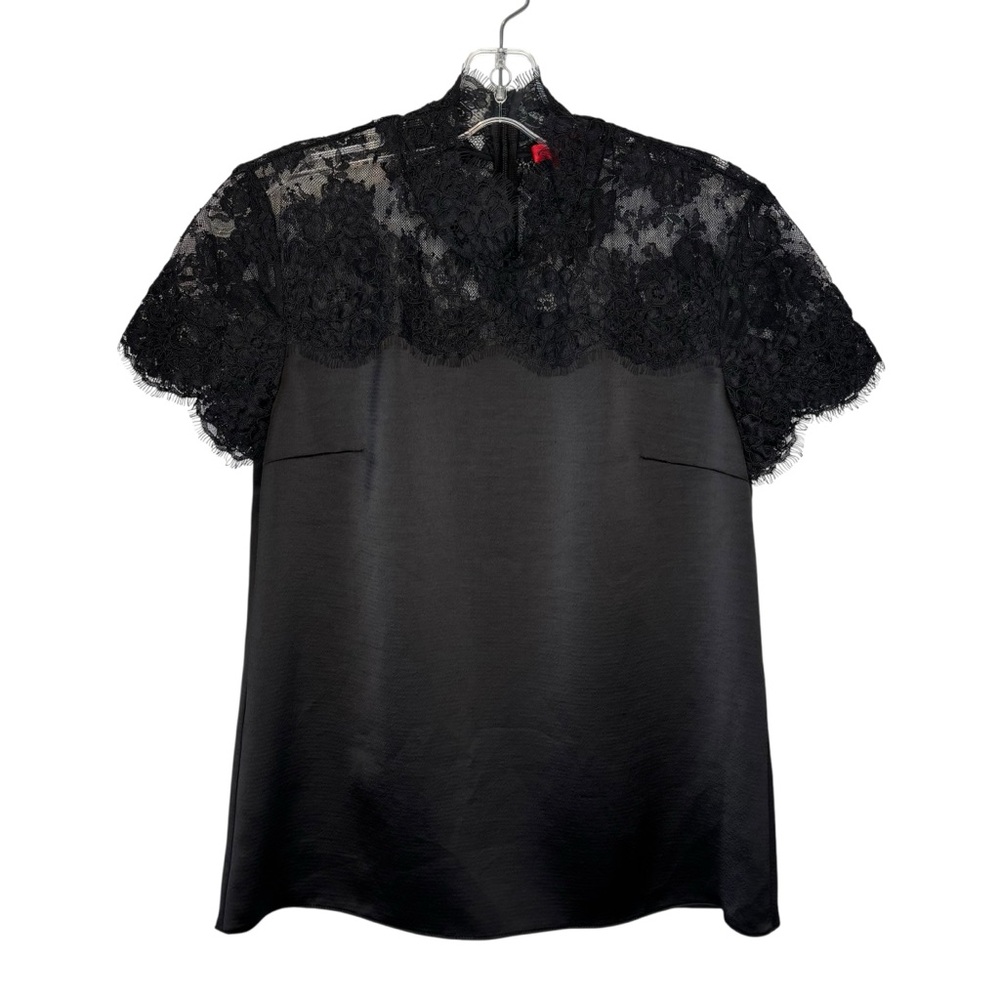 HUGO Hugo Boss Black Lace and silky stretch short sleeve Top size 4